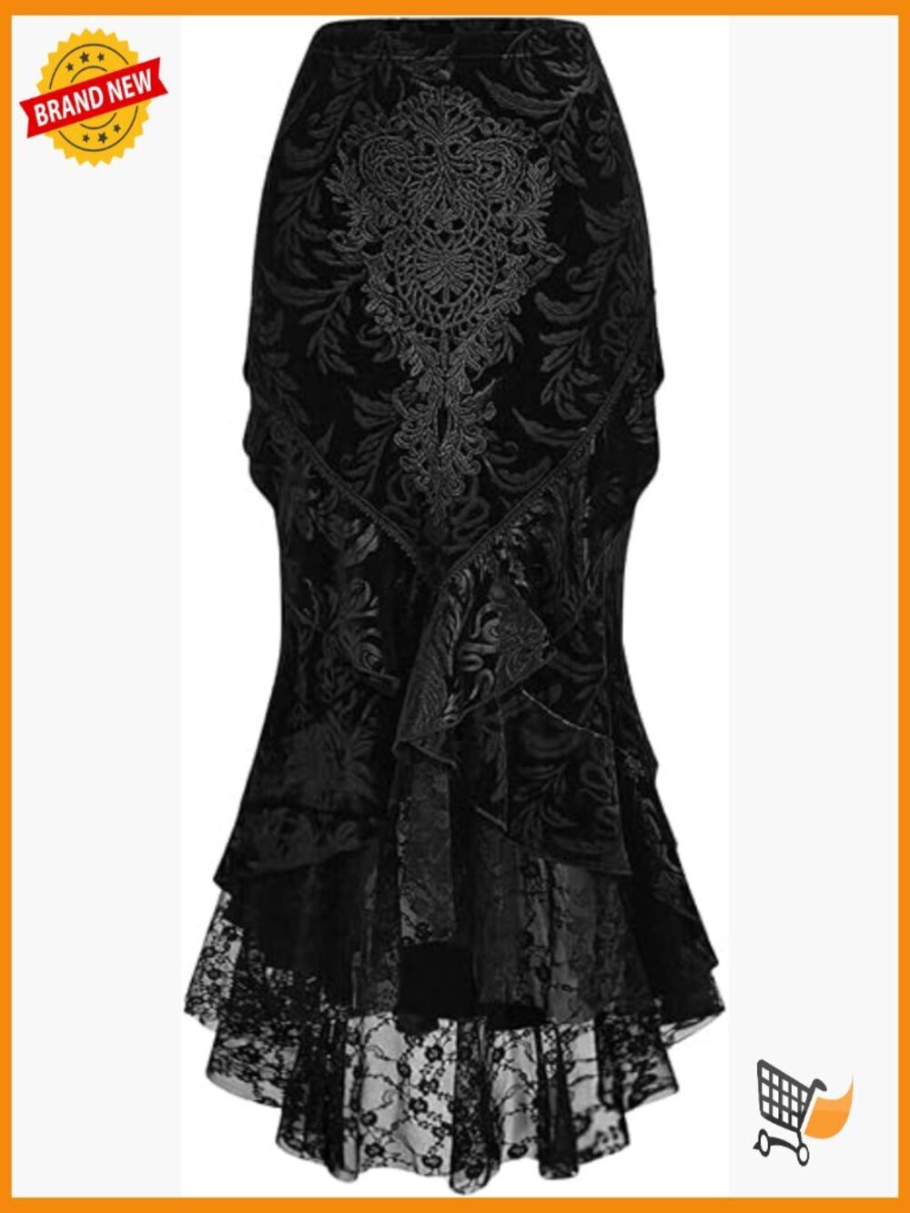 Gothic Lace Fishtail Skirt Ruffle Vampire Bodycon Long Skirt